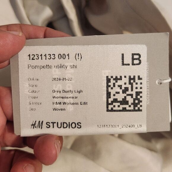 New H&M Pompette Gray Dusty Light Silk Blend Utility Shirt Size XL Oversized - Picture 7 of 14